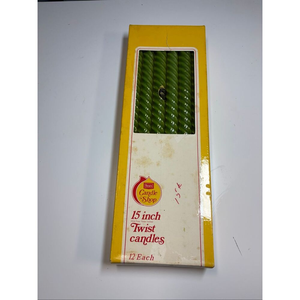 Vintage Sears Candle Shop 12 Inch Twist Candles Japan Boxed Set of 12, fern